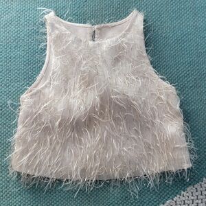 Zara Cream Feathered Tank Top